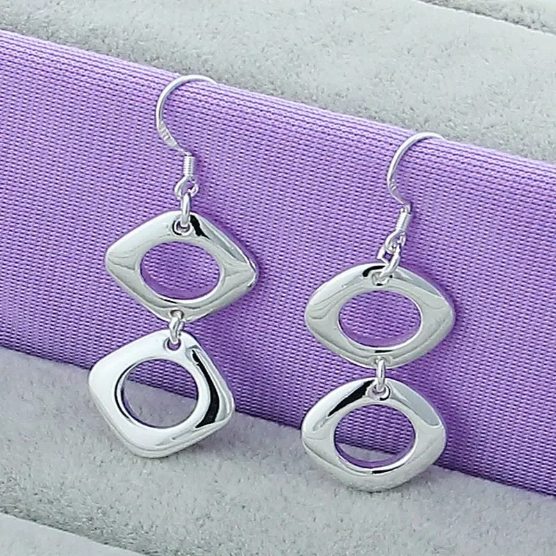

925 Sterling Silver Double O Stud Earrings For Women Wedding Party Gift Accessories Fashion Jewelry