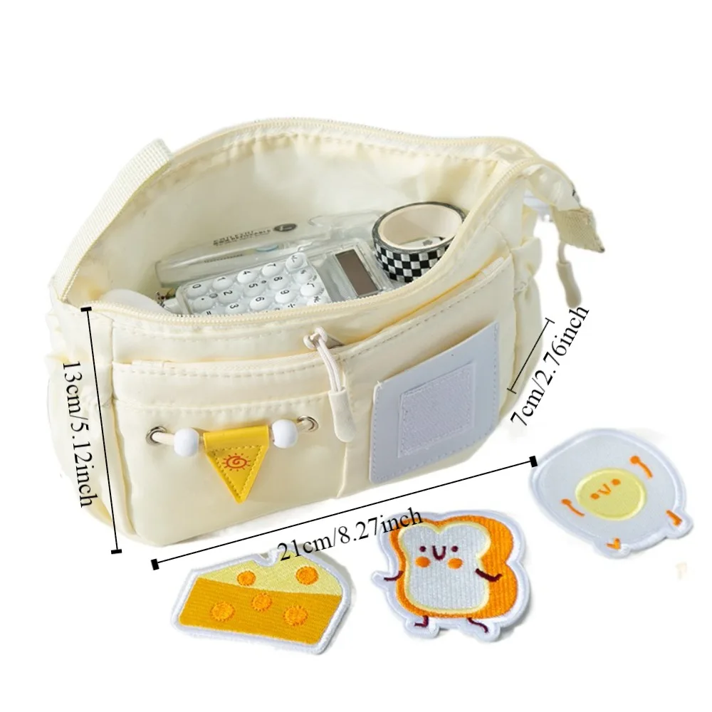 DIY Large Capacity Pencil Box Aesthetic Organizer Embroidered Patch Pencil Case Cute Portable Stationery Storage Bag Student