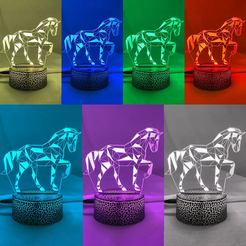 Newest 3D LED Kid night light creative dining table bedside lamp romantic horse light lamp children home decoration gift for kid