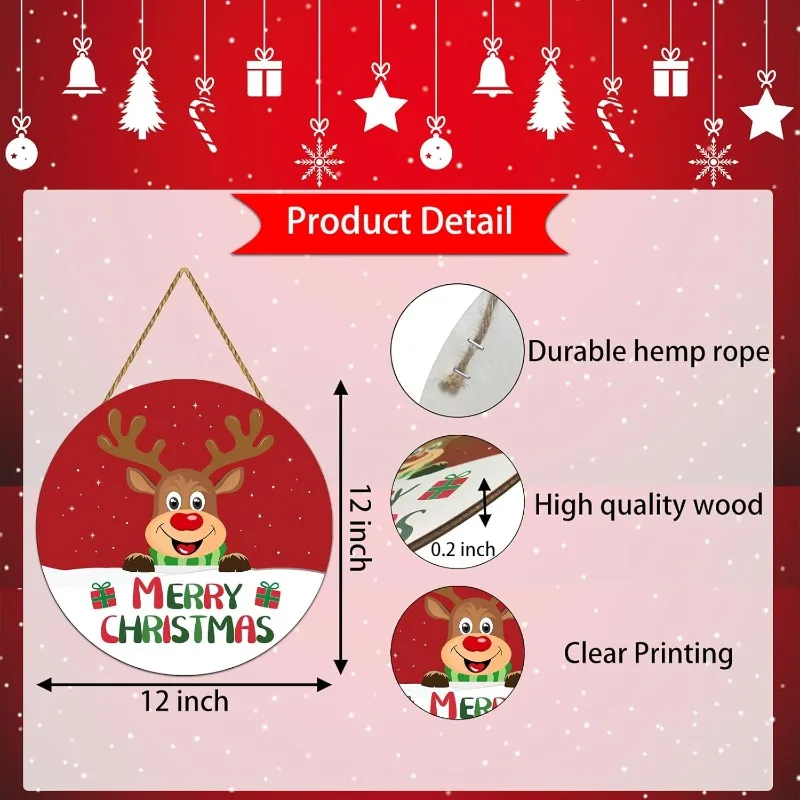 لافتة باب عيد الميلاد الرنة اللطيفة، شماعة خشبية لعيد الميلاد المجيد لشرفة الباب الأمامي، ديكور الحائط ديكور المنزل الداخلي للعطلات
