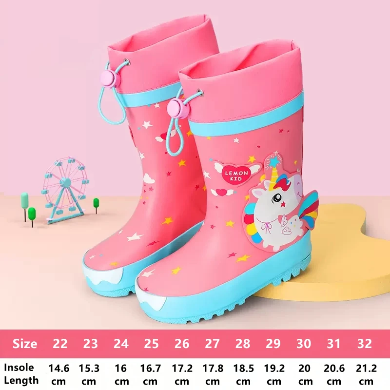 Kids Boys Girls Rainboots Waterproof Children\'s Shoes Toddler Rain Boots Natural Rubber Boots Baby Water Shoes Cartoon Rain Boot