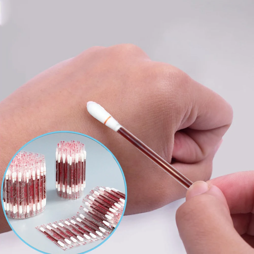50/100x First Aid Swab Disposable Medical Iodine Disinfected Double Cotton Stick