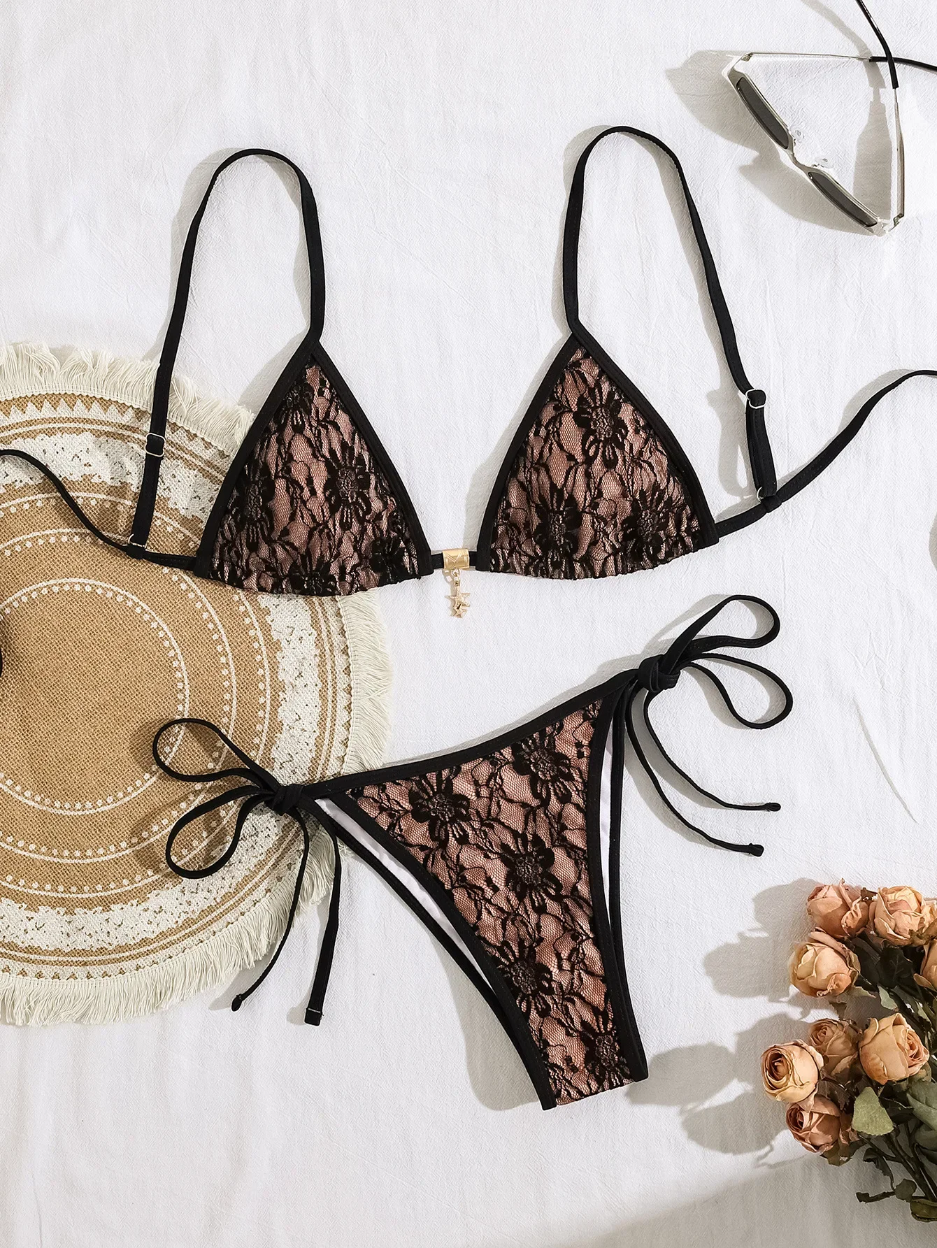 

Сексуальный коричневый микро-бикини с леопардовым принтом, женский купальник с двойными бретелями, пуш-ап и завязками по бокам, треугольный крой, 2025, раздельный купальный костюм из двух частей