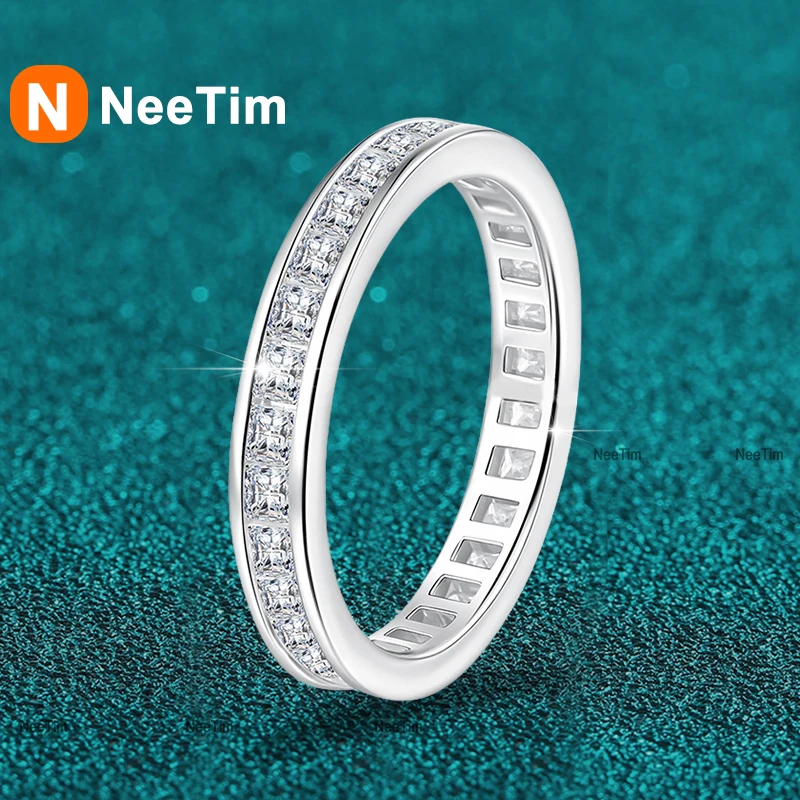 

NeeTim Full Princess Cut Moissanite Ring for Women 925 Sterling Silver Lab Diamond Engagement Wedding Rings Jewelry Bands GRA