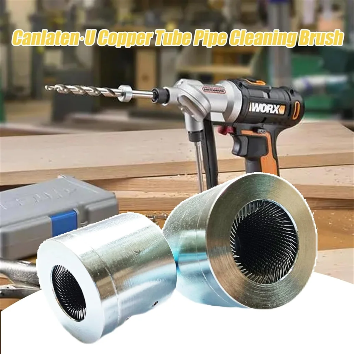 Paquete de 2 cepillos de limpieza de tubos de tubo de cobre, cepillo de limpieza de tubos HVAC de Metal completo para taladro, vástago de 1/4 pulgadas (1/2 pulgadas y 3/4 pulgadas)