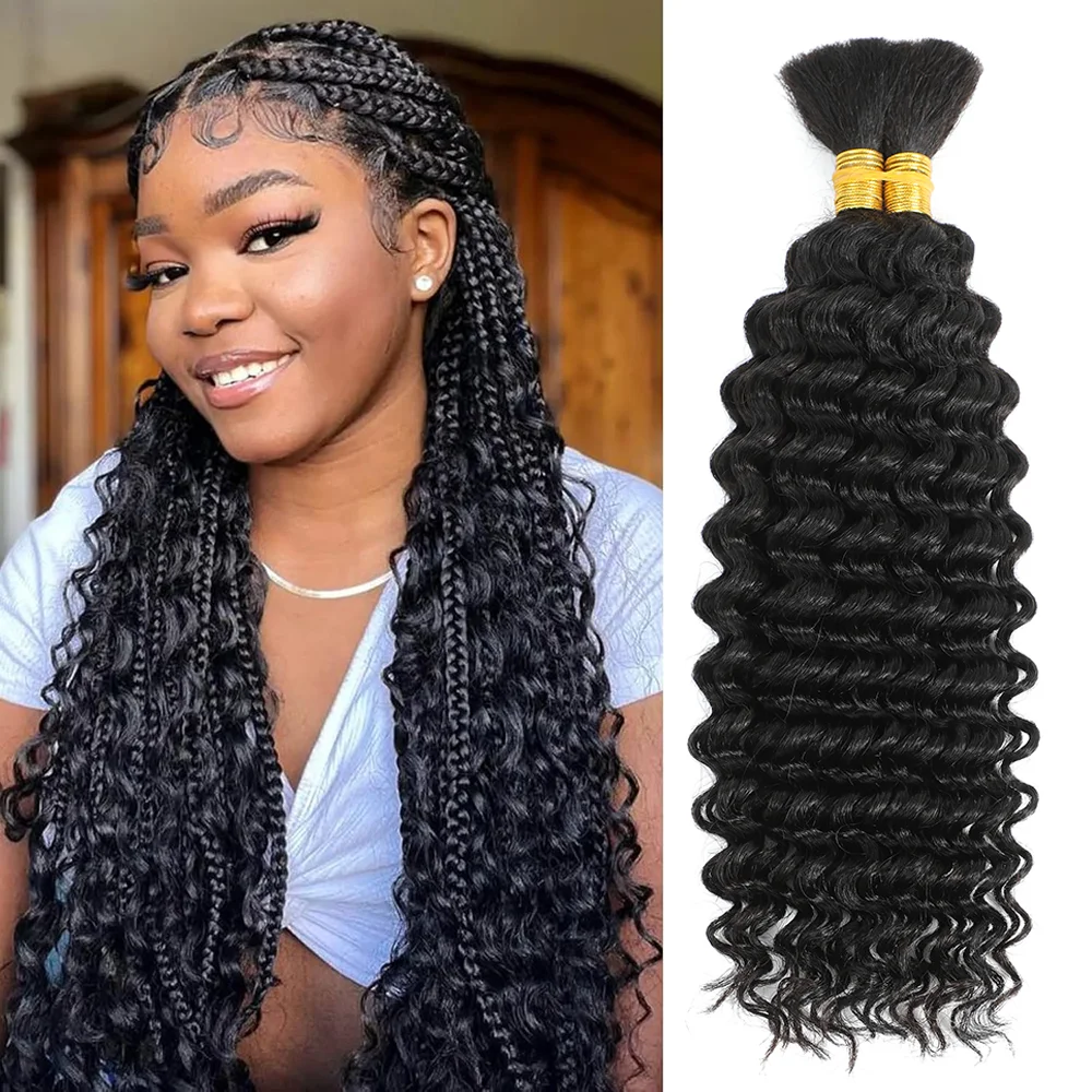 Trança de cabelo humano onda profunda em massa para trança sem trama profunda encaracolado trança de cabelo para boho tranças cabelo humano virgem brasileiro