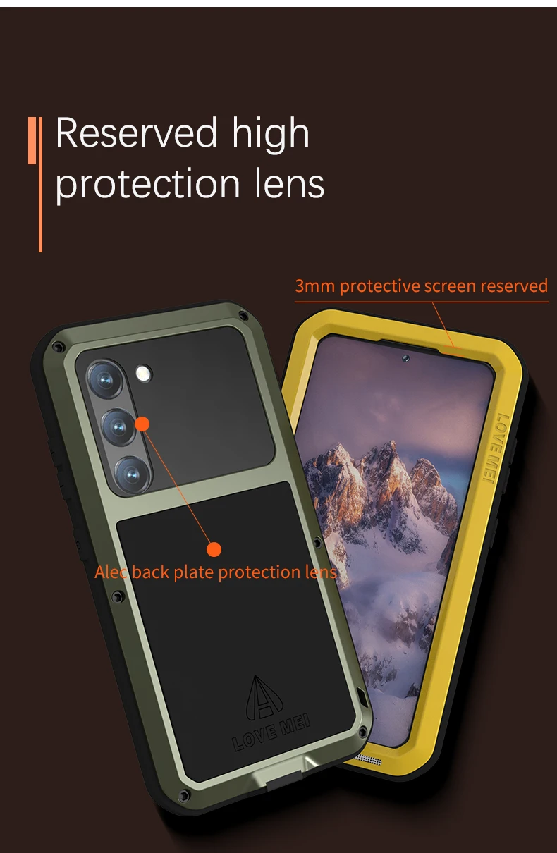 

Love MEI-Мощный чехол для телефона Samsung Galaxy S23 Ultra, металлическая броня, ударопрочный, грязеотталкивающий, водные Чехлы для Galaxy S23, S23 Plus