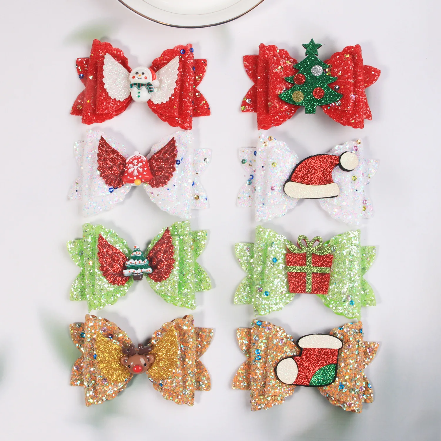 

10 шт., блестящие заколки для волос с блестками и бантом, модные аксессуары для рождественской вечеринки, набор заколок для женщин и девочек