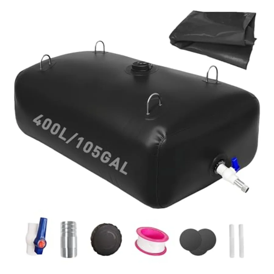 

400 L/105 Gal foldable portable water storage bladder tank, food-grade PVC, blue, lightweight leak-proof with spigot for campin
