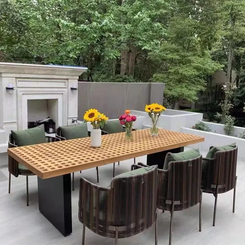 

Outdoor tables and chairs courtyard rattan chairs terracevilla garden outdoor leisure solid wood dining table