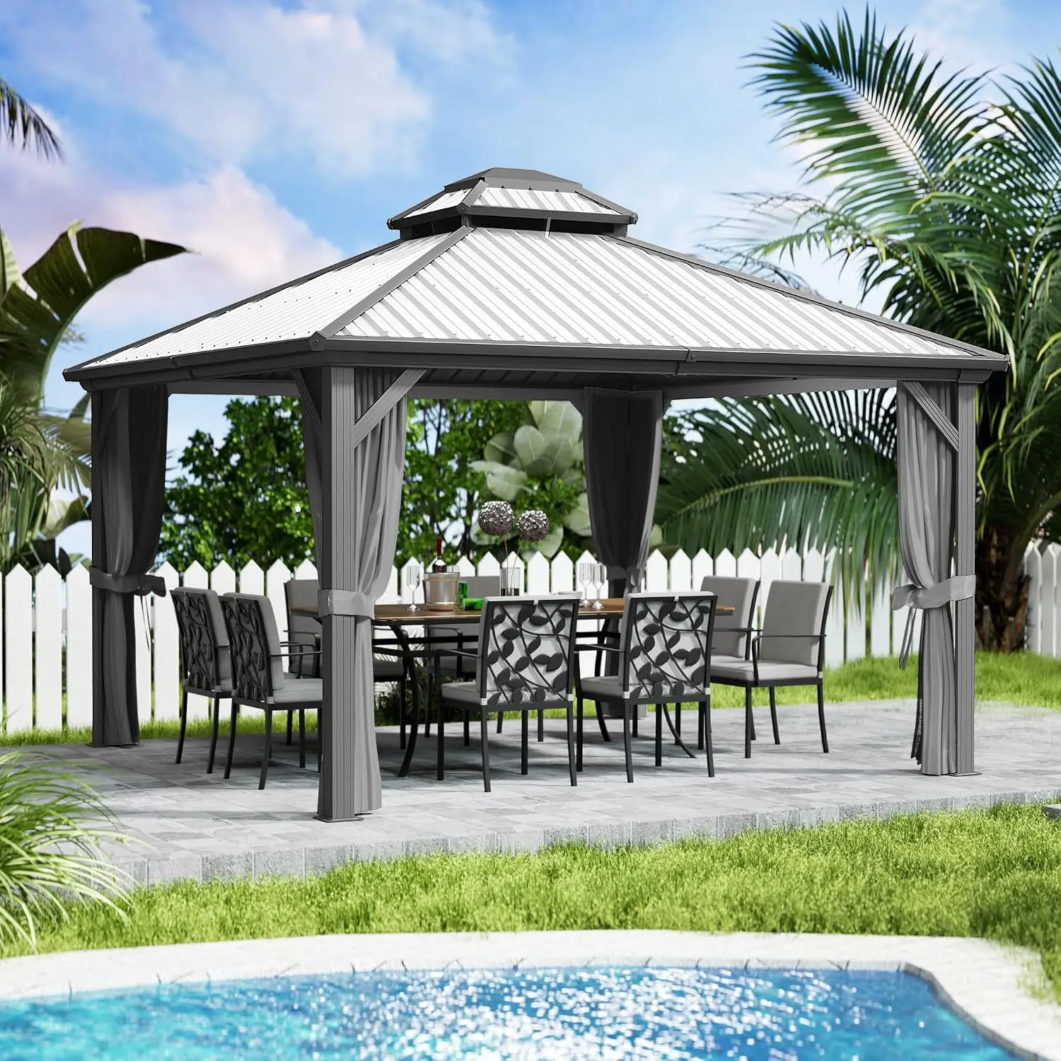 Caesar 12'x12' Hardtop Gazebo - Permanent Metal Pavilion, Customized