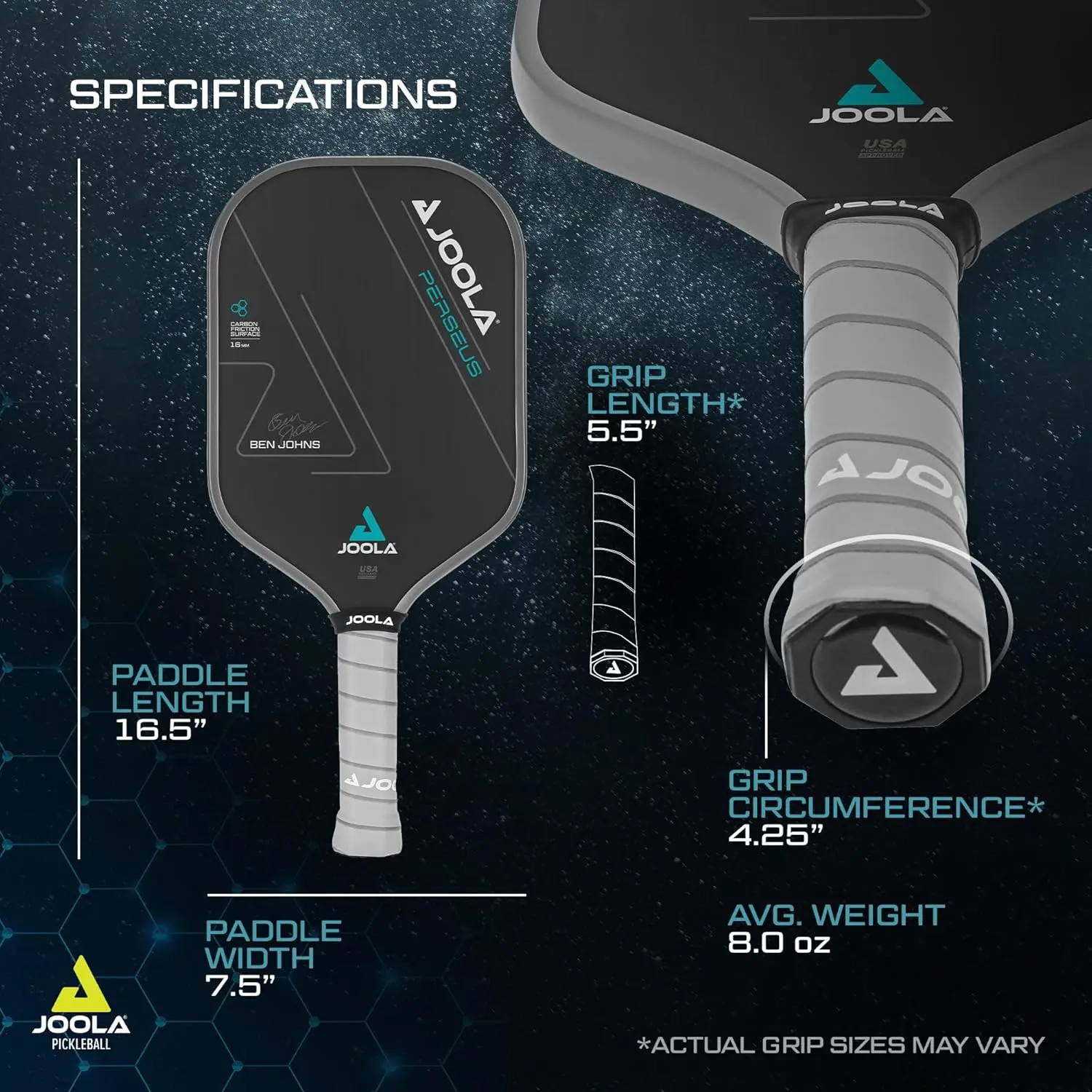 Ben Johns Perseus Pickleball Paddle with Charged Surface Technology for Increased Power & Feel - Fully Encased Carbon Fibe