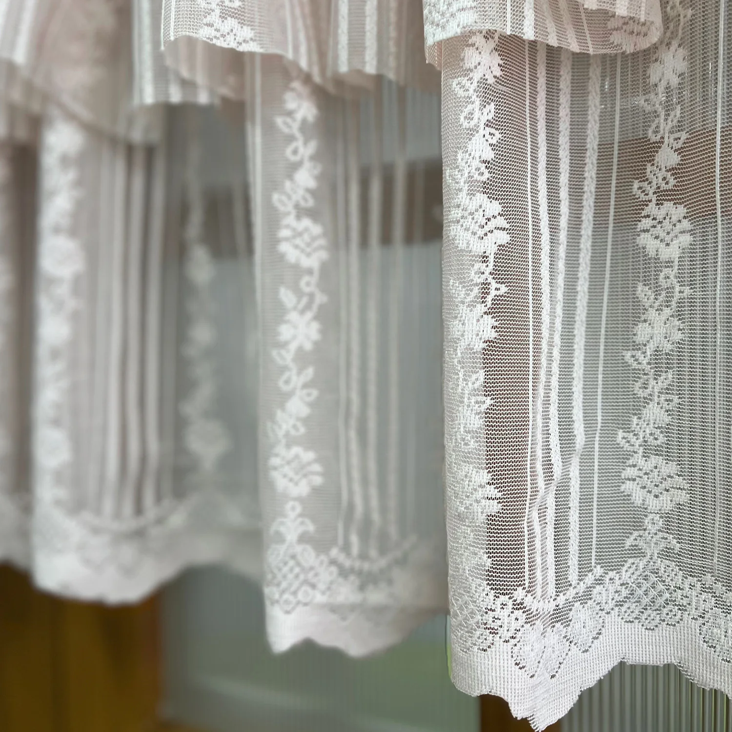 Rose Floral Pink Jacquard Double Layer Ruffled Short Curtains For Kitchen Decoration ,Romantic Style Small Window Tulle Drapes