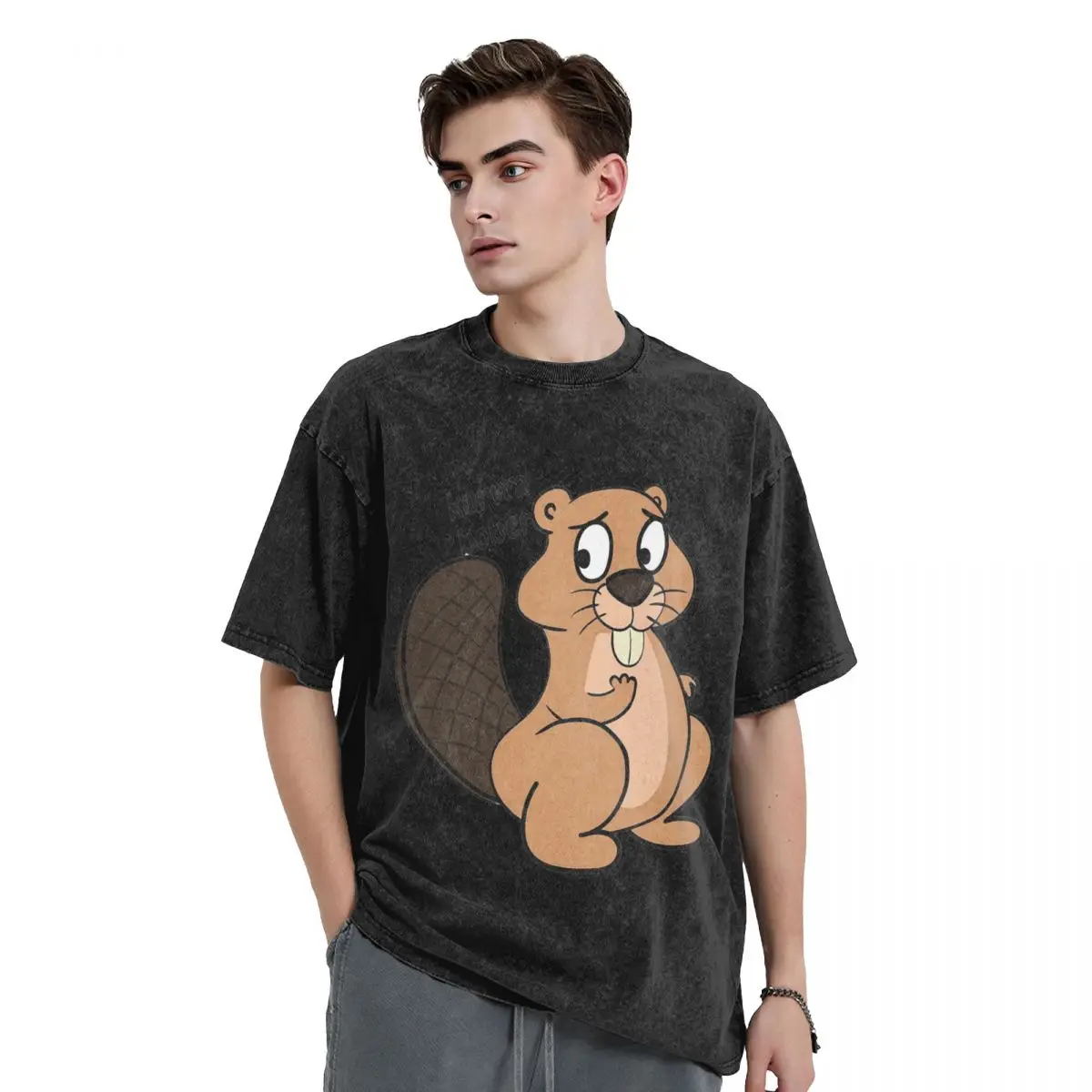 Bober Bbr Beaver Washed T Shirts Printed Short Sleeve Hip Hop T-Shirt Streetwear Tops Tees for Men Women