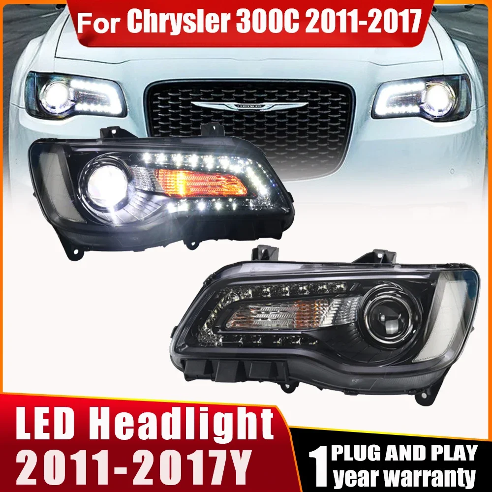 2 PC LED Headlight For Chrysler 300C Headlights 2011 2012 13-2017 300C Head lamp LED Dual Projector Head Lamp Drl Dynamic Signal