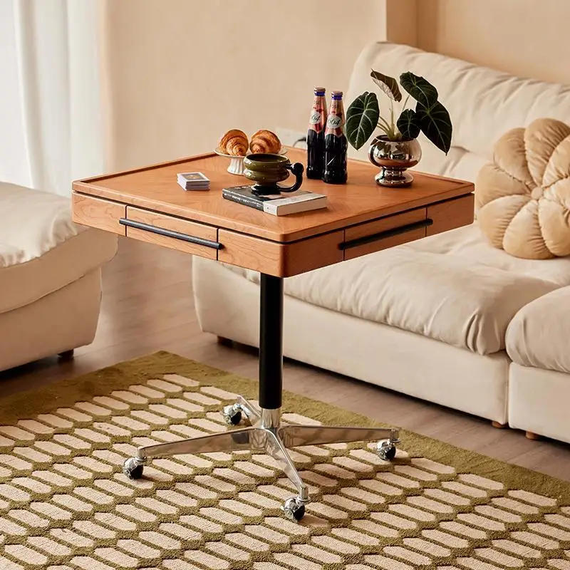 

Solid wood edge table movable lifting tea table multi-use small dining table living room home mahjong table