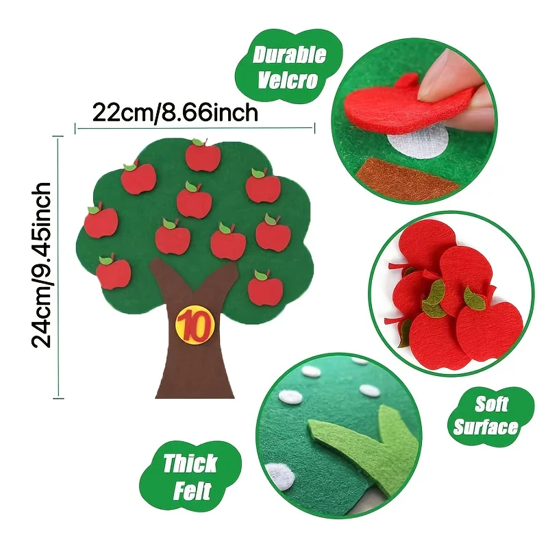 1 Stück DIY Filz-Apfelbaum, Zahlen-Apfelbaum, Lernbrett, Vlies-Filzbaum, Schulaktivitäten, Party-Dekoration zum Schulanfang – Detail 4