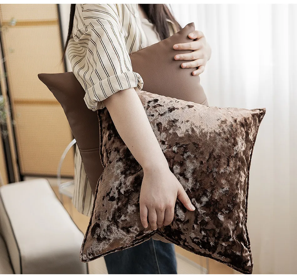 Modern Light Luxury Ice Velvet Black / Coffee/Blue Throw Pillowcase Woven Back Pillow Cushion Cover for Sofa Living Room