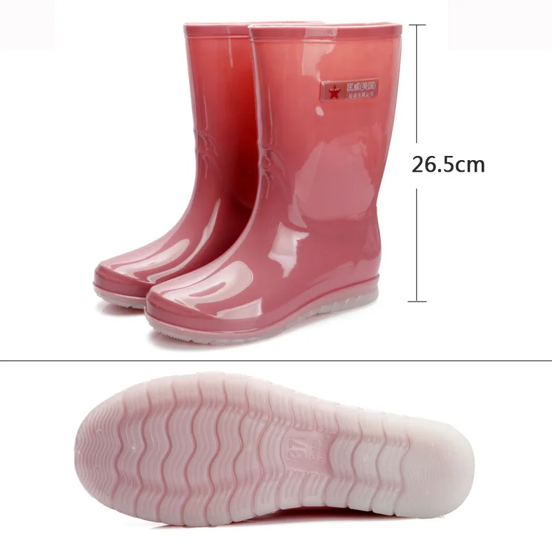 New Mid-calf Women PVC Rain Boots Waterproof Female Rainboots Slip-resistant Wellies Boots Outdoor Work Boots Water Shoes AL75