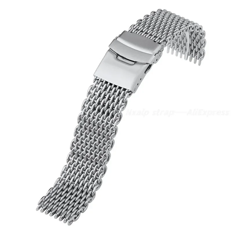 18/20/22/24mm Shark Mesh Milanese Strap for Seiko for Omega Watch Band Weaving Double Snap Strap Stainless Steel Diving Bracelet