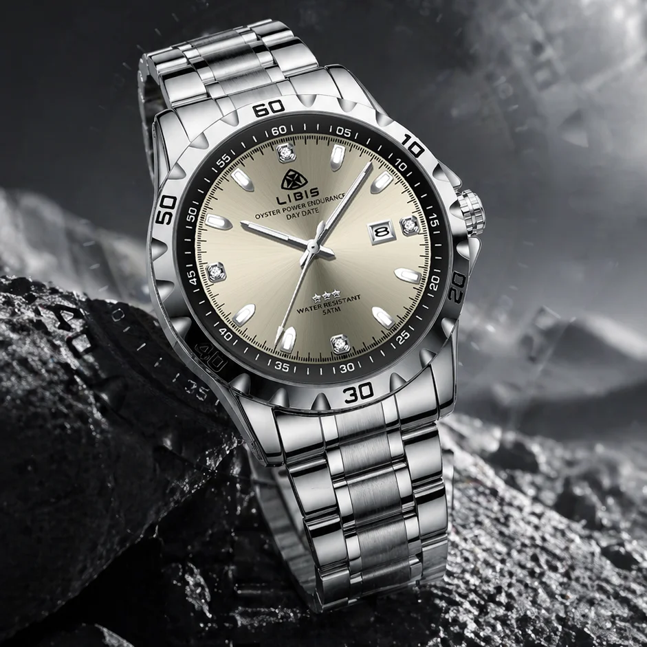 LIBIS Lunar Explorer Series Night Light Waterproof Stainless Steel Transparent Fashion Men's Quartz Watch
