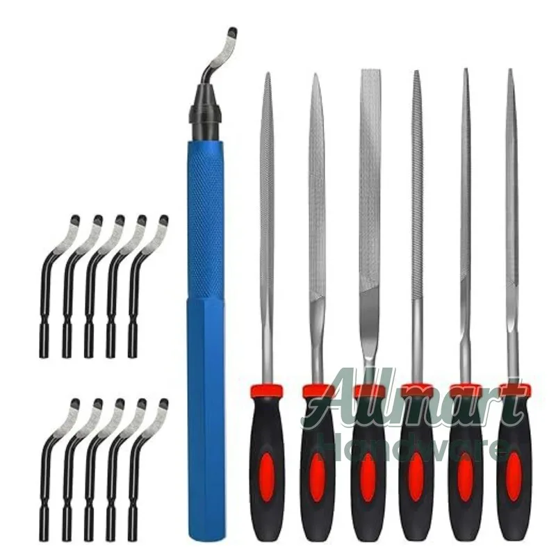 Deburring Tool Set with 6 Needle Files, Precision Edge Trimming & Deburring Tool for Metal Grinding & Polishing