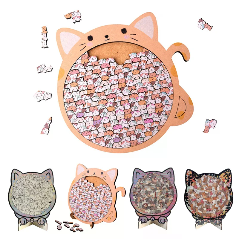 Cat-Shaped Wooden Puzzle Bone-Shaped Jigsaw Puzzle Irregular Unique Animal Pieces Decorative Gift Stress Relief Home Decor