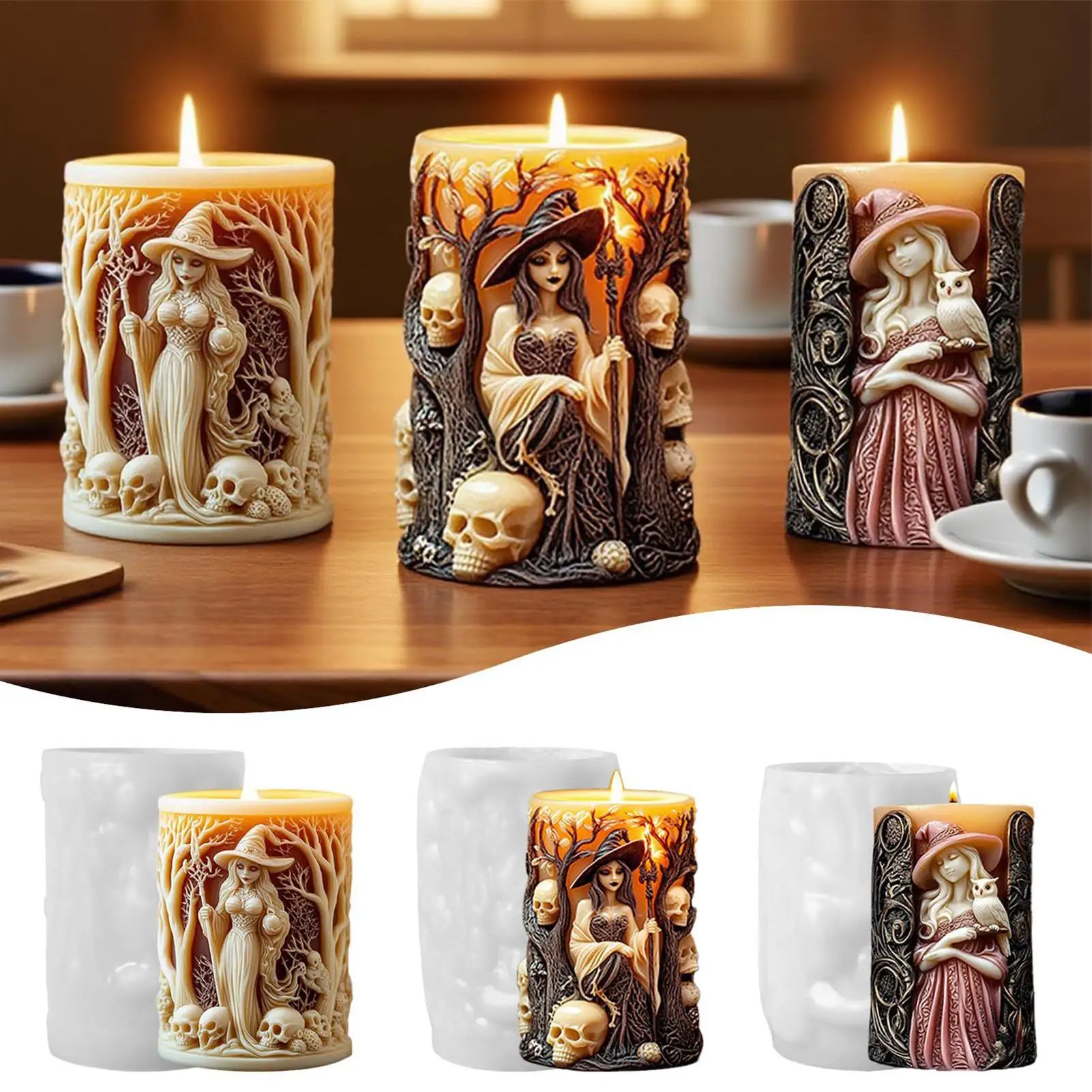 

DIY Pillar Candle Mold 3 Pieces Witch Candle Molds Soap Making Tool Cylinder Candle Mold Home Decor Plaster Ornament