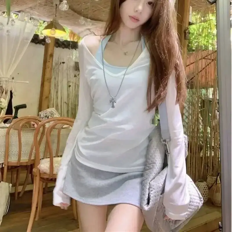 البوليستر بلوزات على الموضة امرأة عادي جودة عالية كم طويل تي شيرت للنساء مبيعات الملابس الرخيصة Y K كوريا النمط الكوري