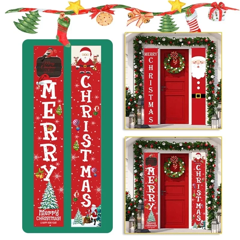 

1 Pair Merry Christmas Banner Decorative Door Hanging Banner Christmas Party Home Santa Claus Home Decor Festive Decorations