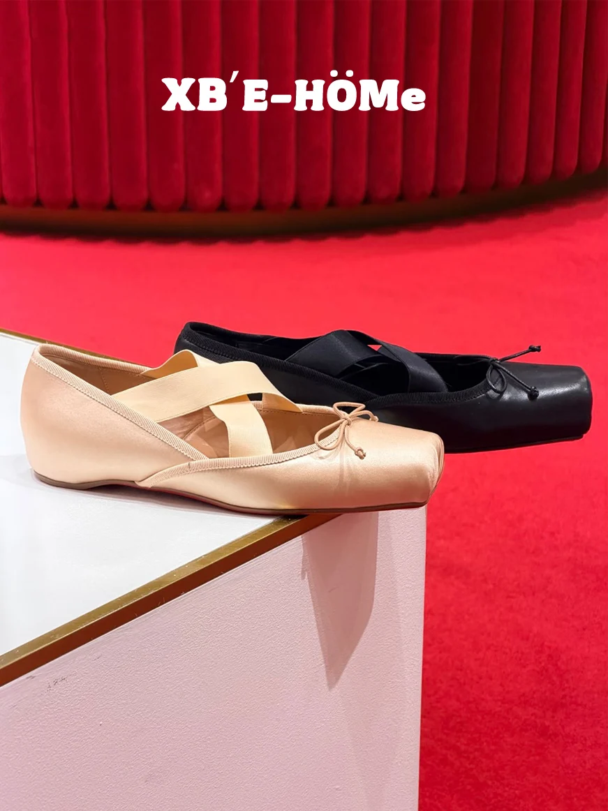 early-spring-silk-satin-mary-jane-shoes-women's-commuter-ballet-flats-cross-strap-fashionable-flat-heel-all-season-wear