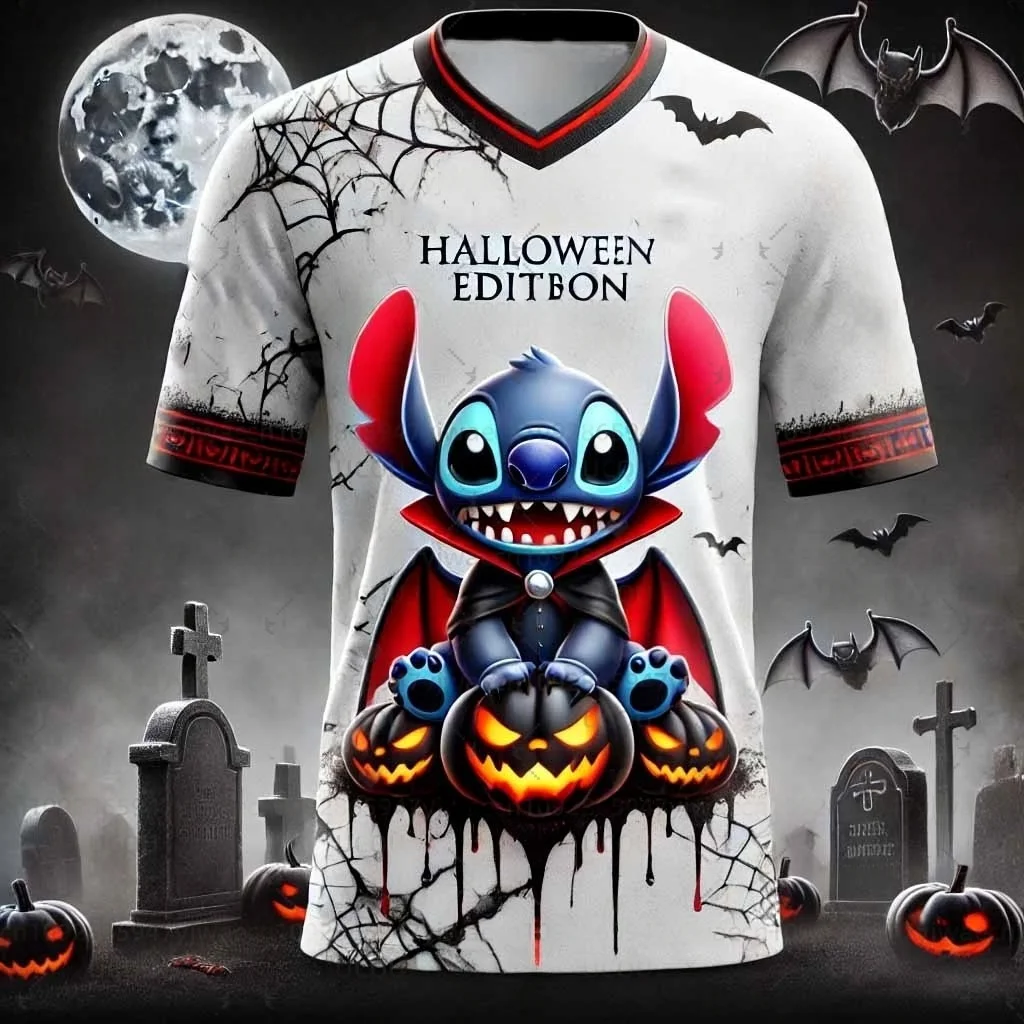 Camiseta deportiva de Disney para hombre y mujer, camiseta gráfica de verano de manga corta con estampado de puntadas de Halloween, Camiseta deportiva de talla de dibujos animados para niños