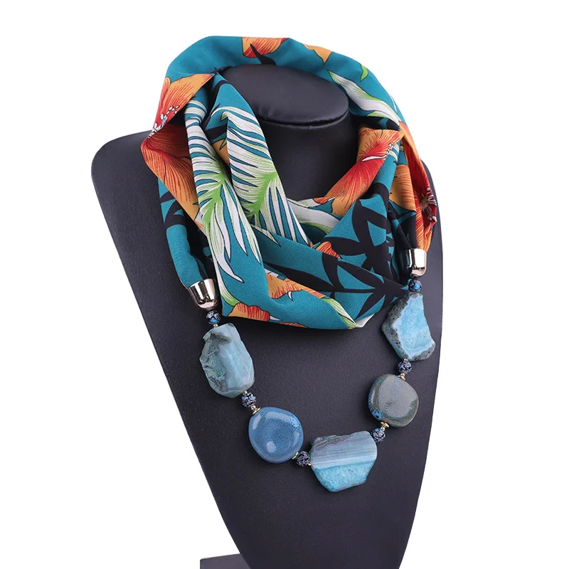 Printing Chiffon Scarf Statement Necklace Pendant Scarf Women Boho Neckerchief Foulard Femme Accessories Hijab Scarf