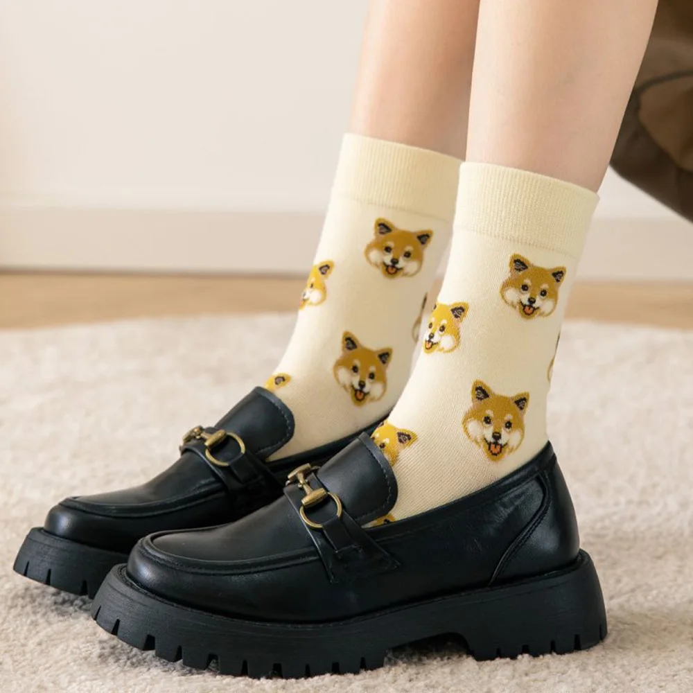 5 Paar süße Cartoon-Tier-Damensocken, modische Street-Style-Spaß-Mittelrohrsocken – Detail 9
