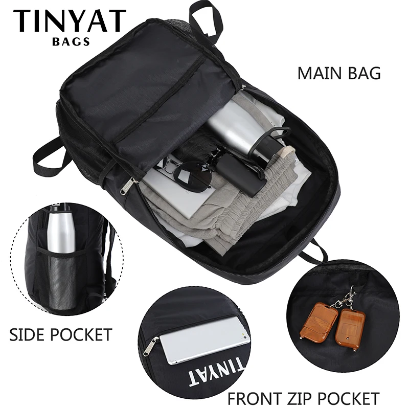 TINYAT 21L Lightweight Gym Backpack for Men, Large Capacity Folding Sports Bag, Versatile Male Backpack for Travel and Outdoor