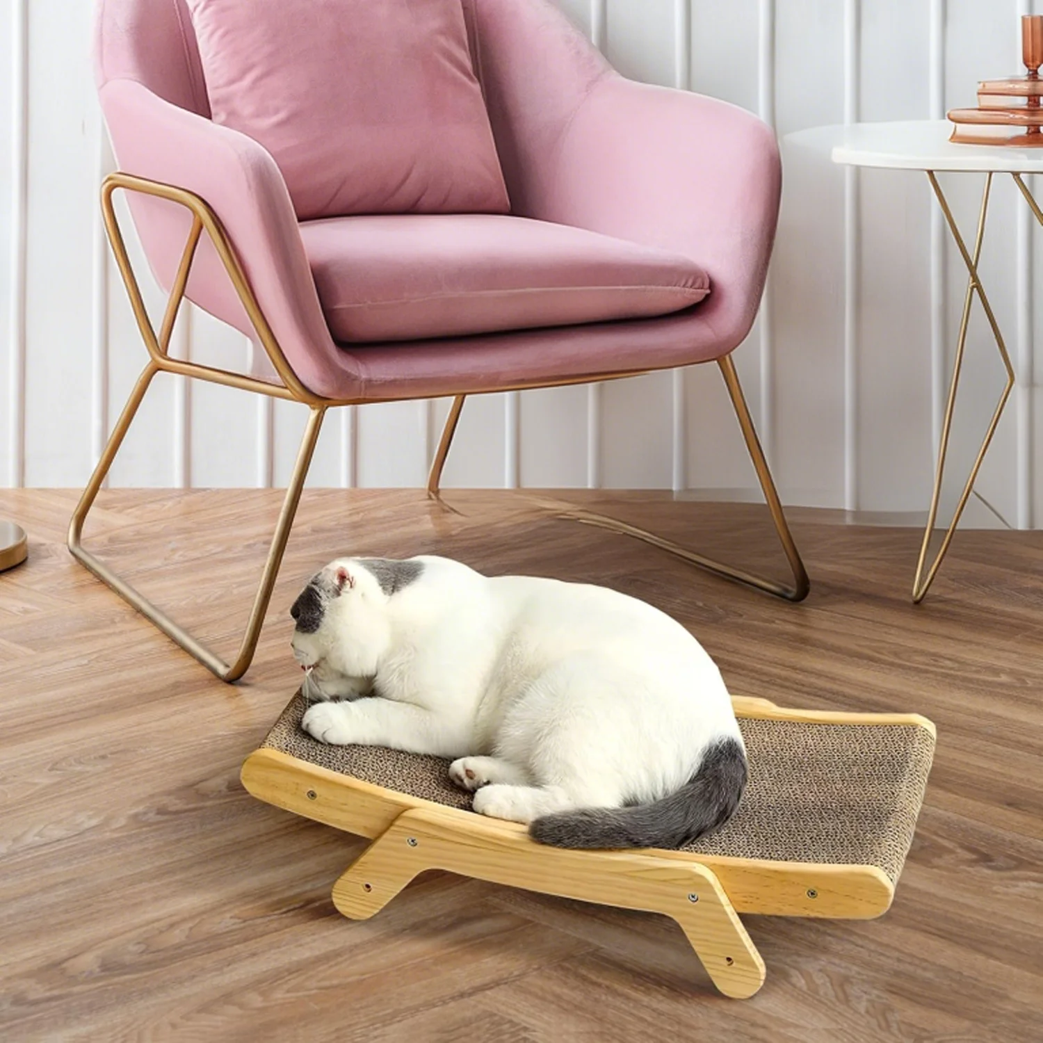 

Деревянная лежанка-когтеточка для кошек 5 в 1: двусторонняя, с прочным каркасом, игрушка-когтеточка из картона