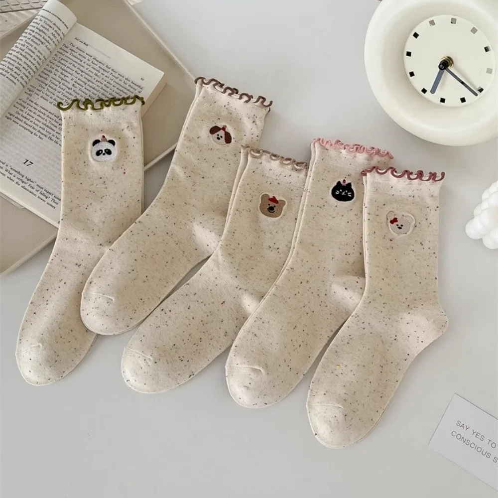 لينة فضفاضة الفم Sokken التطريز الباندا الكلب القط الأرنب الدب الجوارب للفتيات العقص مكدسة الموتير Selvedge #6