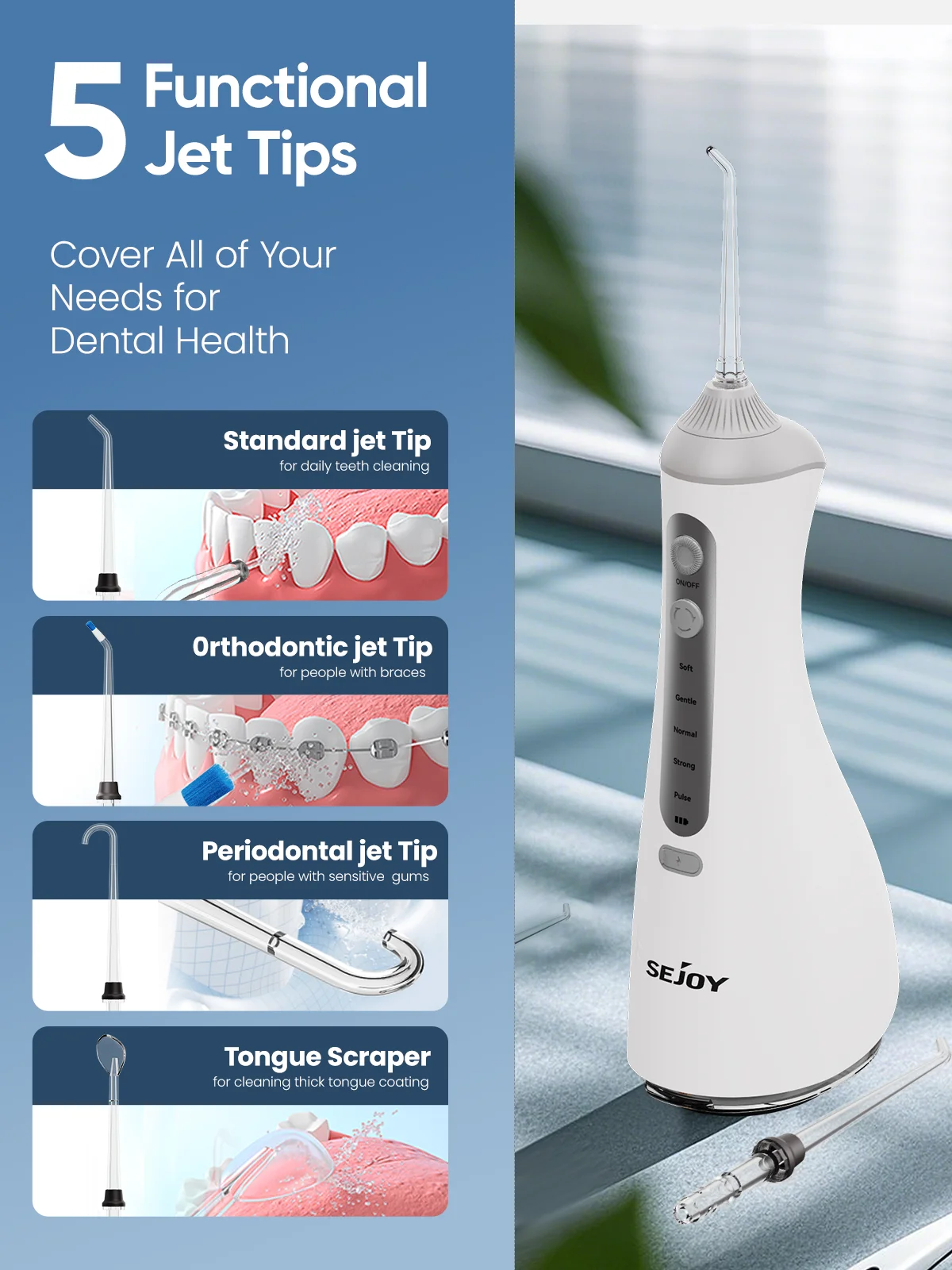 SEJOY الأسنان عن طريق الفم lrrigator للرجال النساء الأسنان الأنظف المحمولة جهاز تنظيف الأسنان بالماء 4 طرق IPX7 غسالة الفم #2