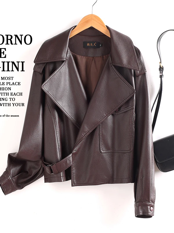 本革ジャケット レディース オートバイ用 ルーズフィット ブラックレザーコート 高級革製 おしゃれ 通勤デザイン