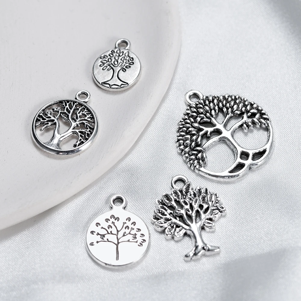 

6/10/20pcs 24 Styles Alloy Tibetan Silver Plated Tree of life Charms Pendants for Jewelry Making DIY Fashion Handmade Craft