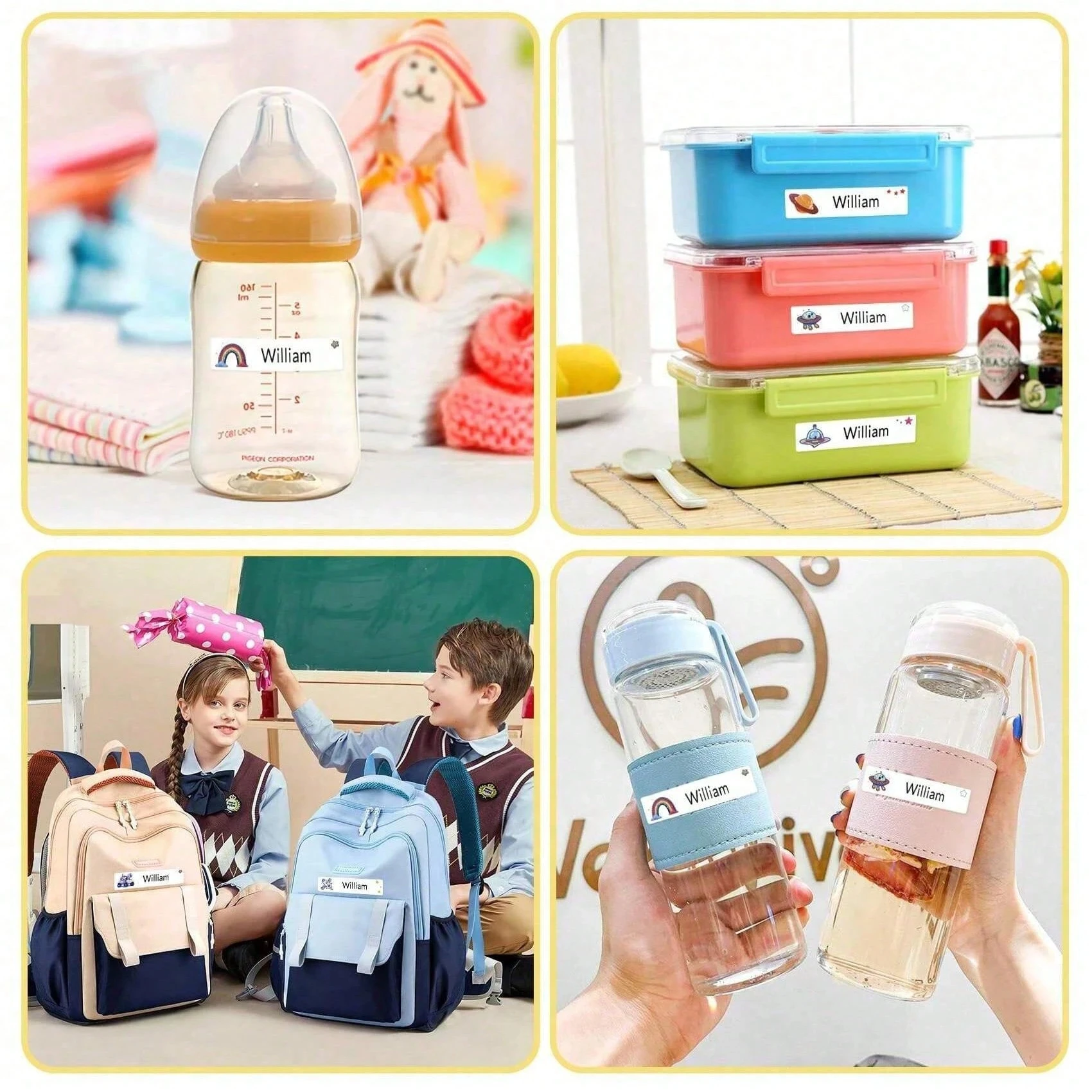 4.6*1.2 سنتيمتر ملصقات اسم مخصص ، تسميات اسم شخصية للأطفال ، العودة إلى المدرسة التموين للأطفال ، علامات أسماء مخصصة مقاوم للماء