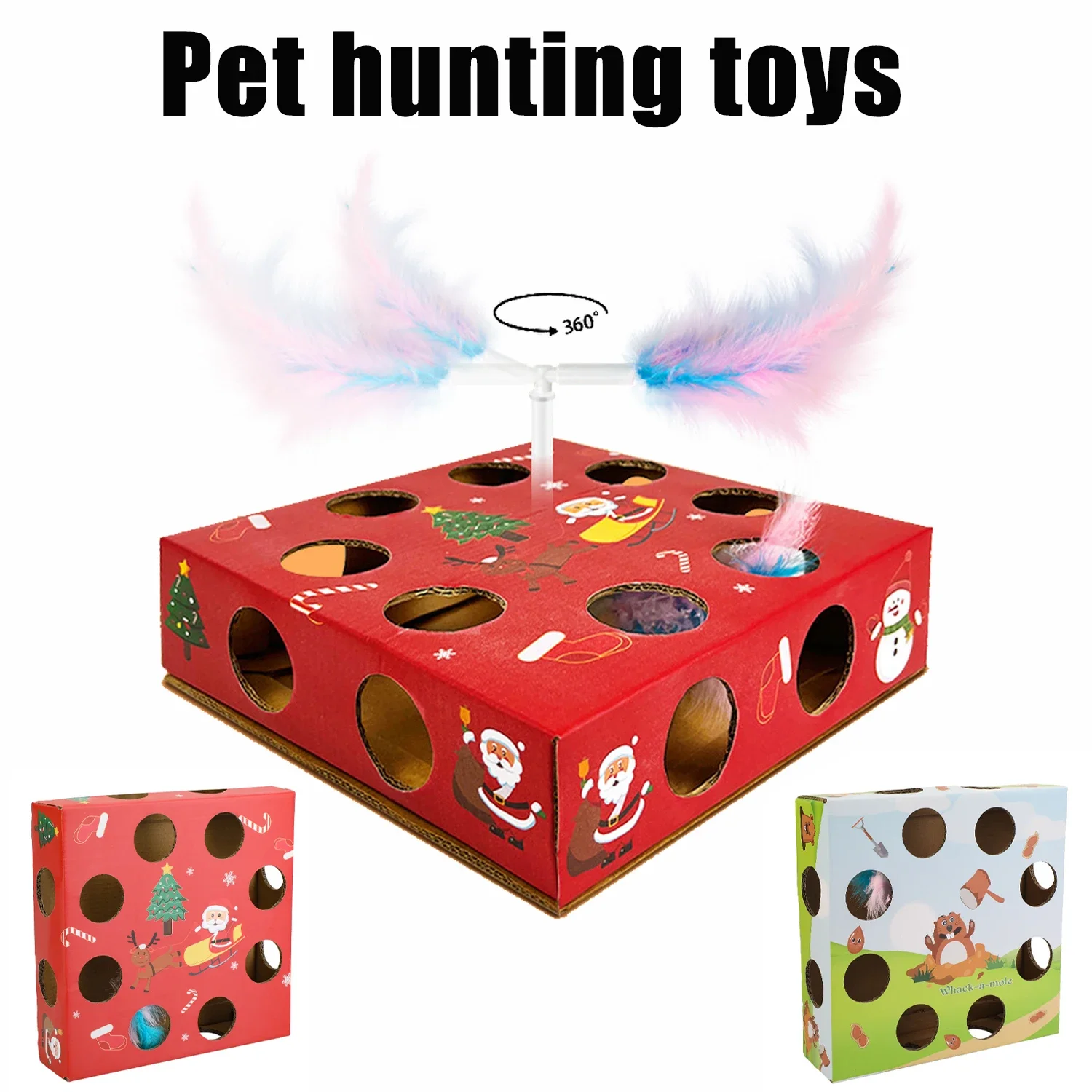 

Cat Electric Feather Toy Attractive Kitten Square Padded Cardboard Box Pet Christmas Gift With Colourful Artificial Feather