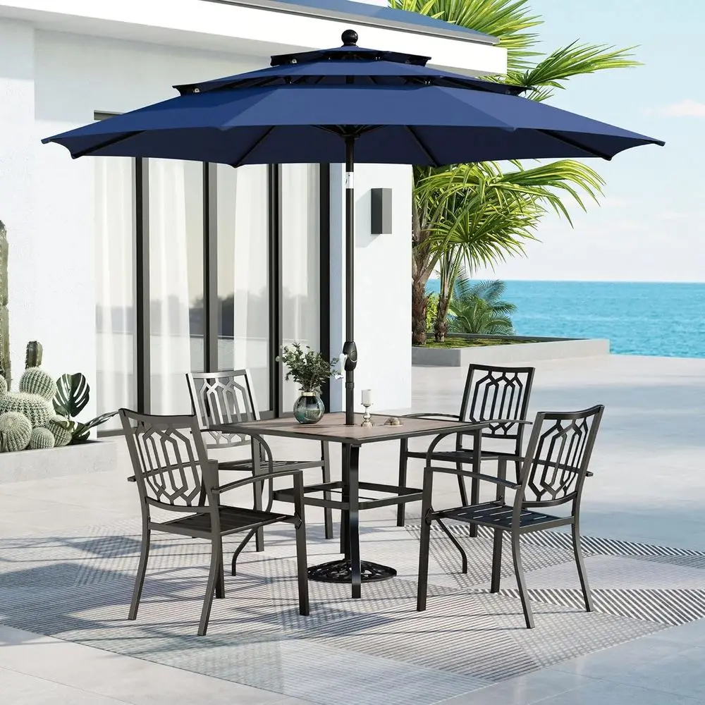 

Темно-синий комплект мебели для патио с 4 штабелируемыми стульями, квадратным столом и зонтиком длиной 10 футов (основа в комплект не входит)