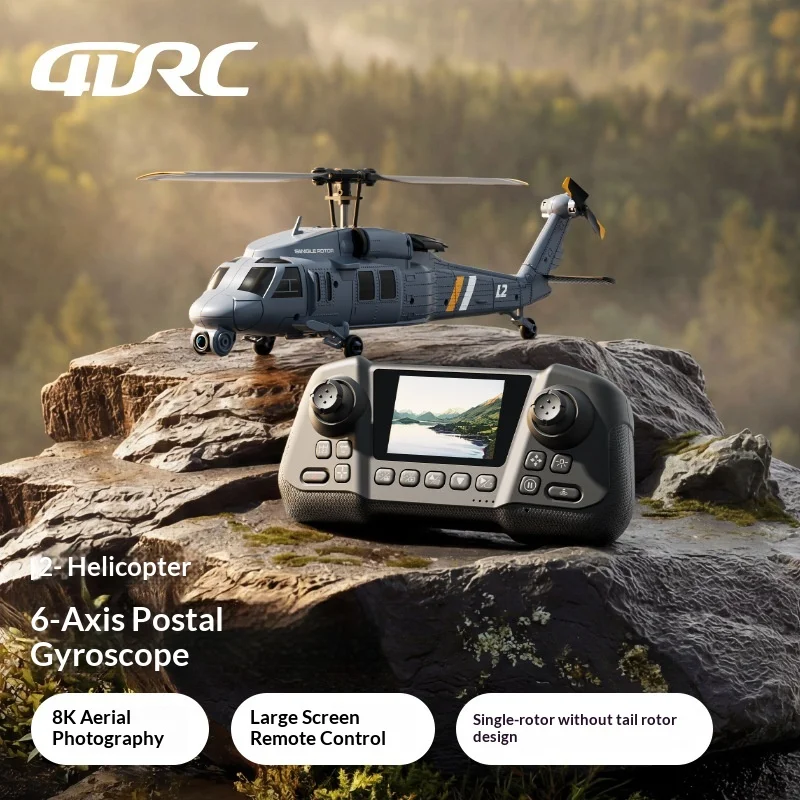 

4DRC L2 Remote Control Helicopter Military Blackhawk Single Rotor 6 Axis Gyro 8K HDR Aerial Camera Built In Screen For Boys Kids