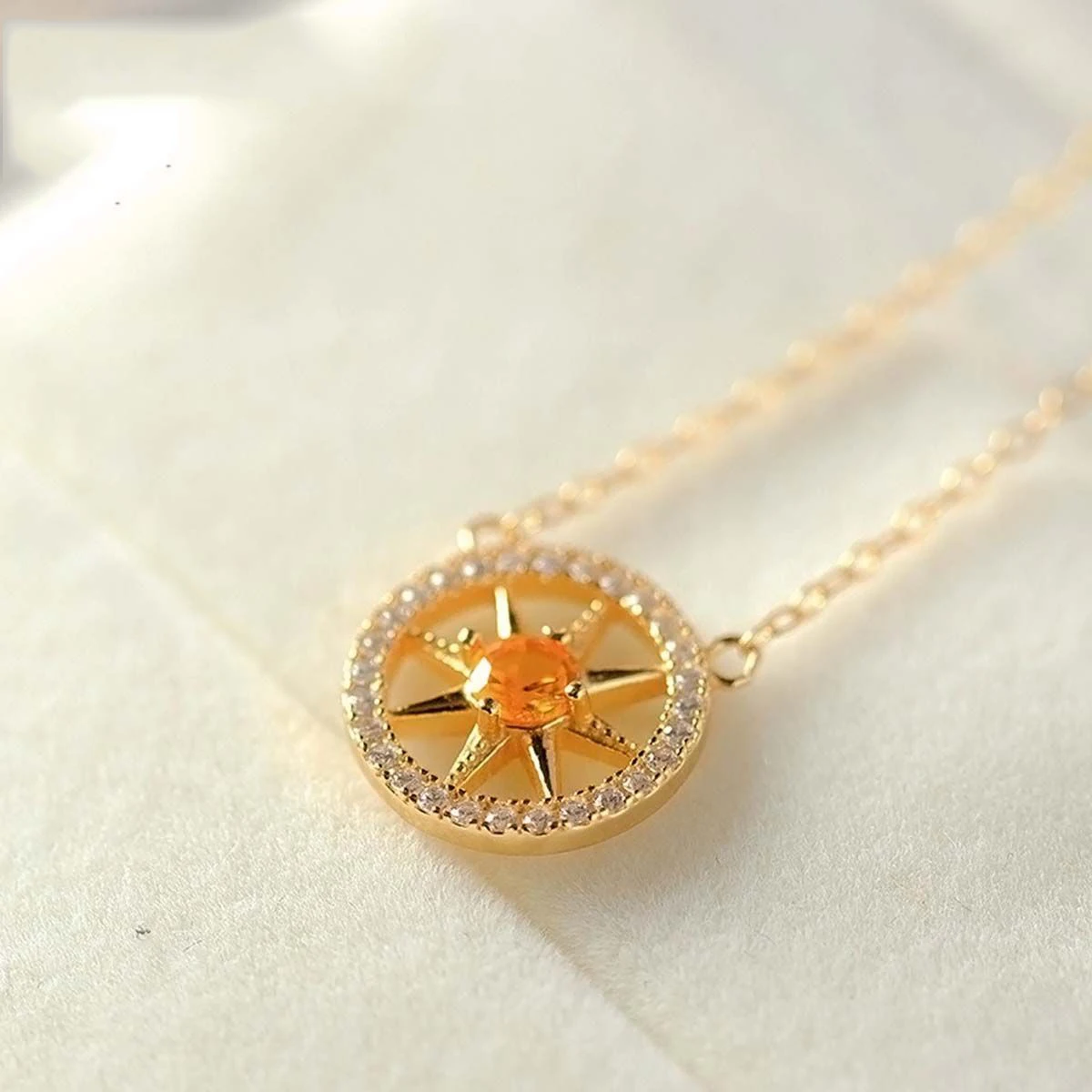 

Chinese style afternoon sunshine exquisite citrine necklace titanium steel clavicle necklace women's niche design accessible luxury french necklace pendant