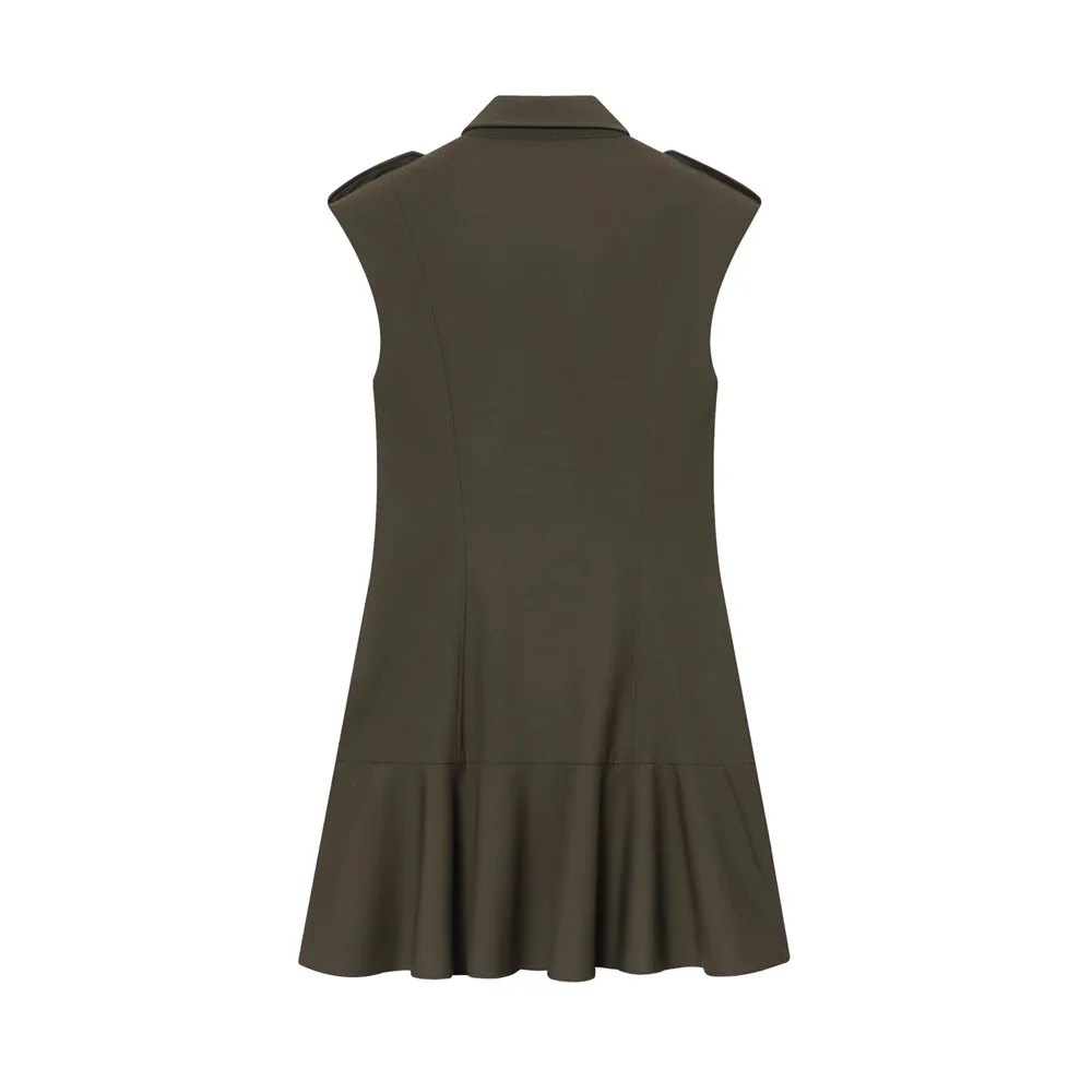 Outono novo estilo europeu e americano elegante vestido de cor sólida com ombreiras e decoração em camadas