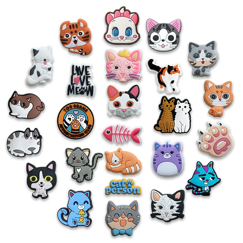 25Pcs Cute Cat Shoe Charms, Croc Charms for Girls, Boys Women, Fun Shoe Accessories for Clog Sandals Slippers