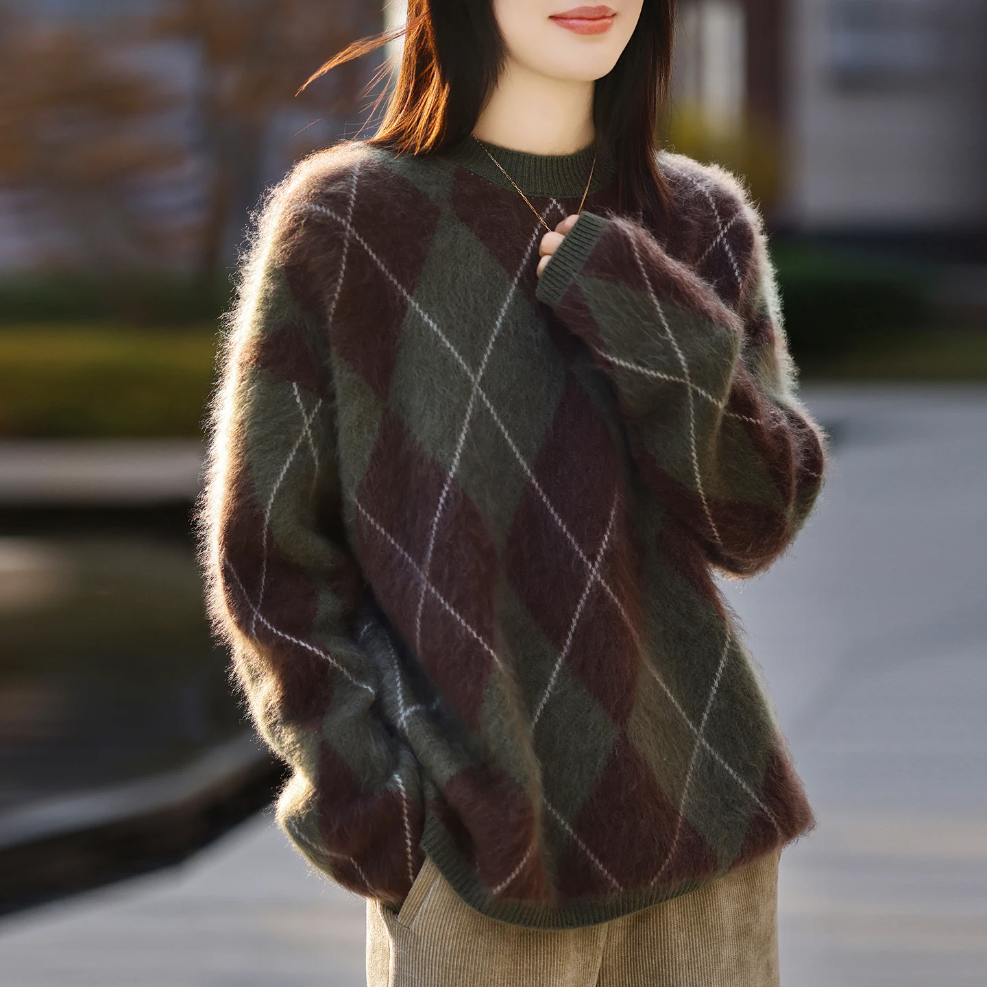 Women's Cashmere Geometric Sweater Loose Fit Winter