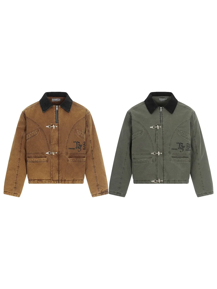 

Американская ретро-куртка из хлопка в рабочем стиле, утепленная верхняя одежда, мужская модная зимняя куртка на молнии с длинными рукавами