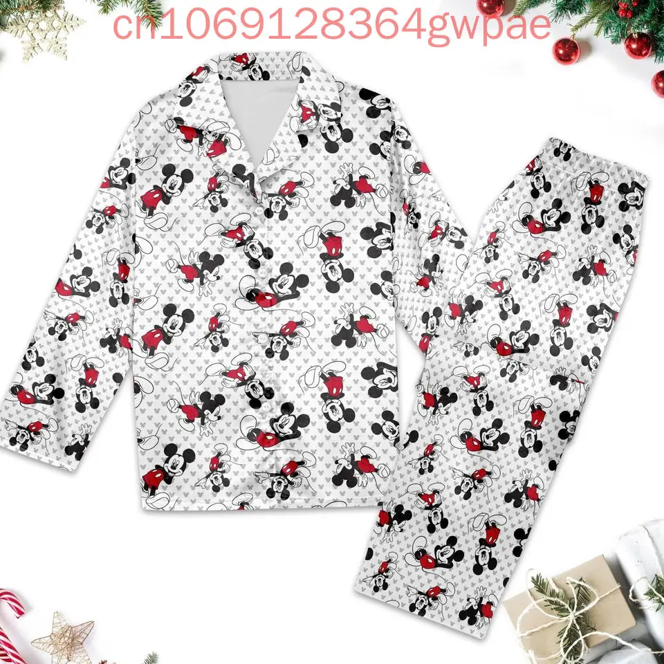 Disney Mickey Mouse Cruise Pajamas Set 3D Print Disney Christmas Cartoon Casual Men's Women's Long Sleeve Shirt Pajama Set